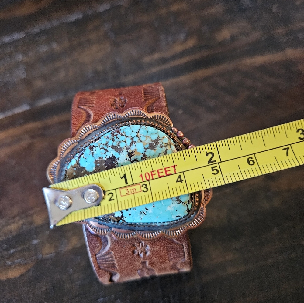 Vintage Handcrafted Turquoise Leather Belt Bracelet - Picture 8 of 10